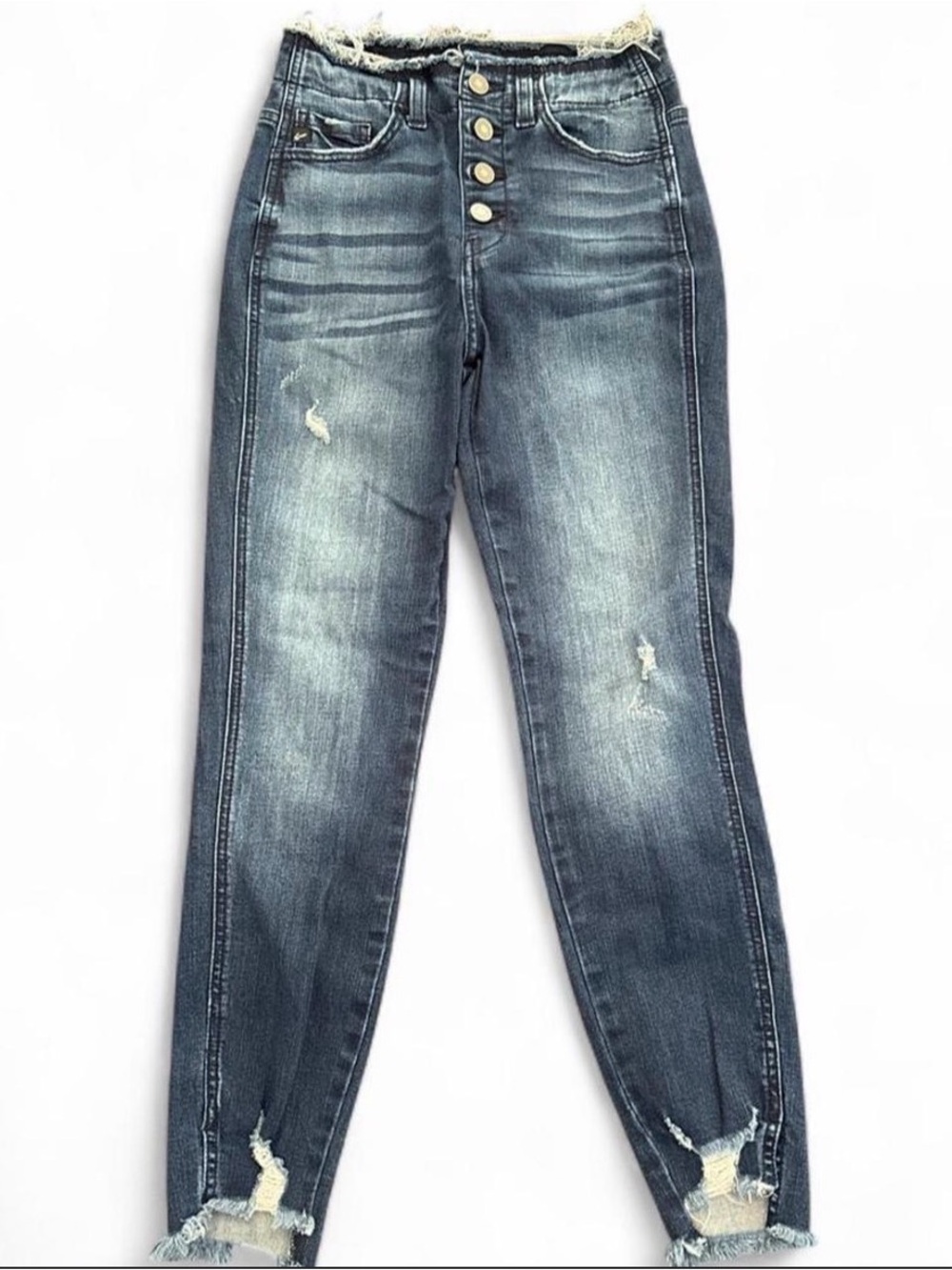 KanCan Distressed High-Rise Skinny Jeans - Blue Wash